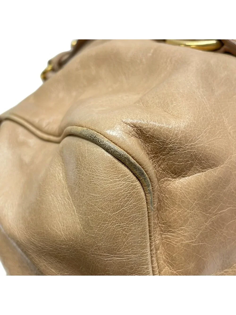 Miu Miu Handbag Beige Side Ribbon Leather